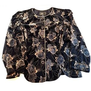 R & K Blazer Jacket Womens 12‎ Embroidered Floral Lightweight Cottagecore